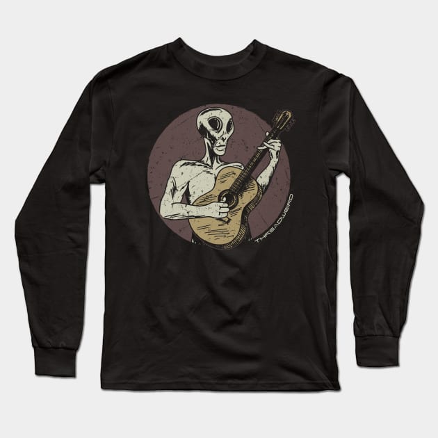 Alien Acoustic Guitar Long Sleeve T-Shirt by ThreadWeird Apparel Company